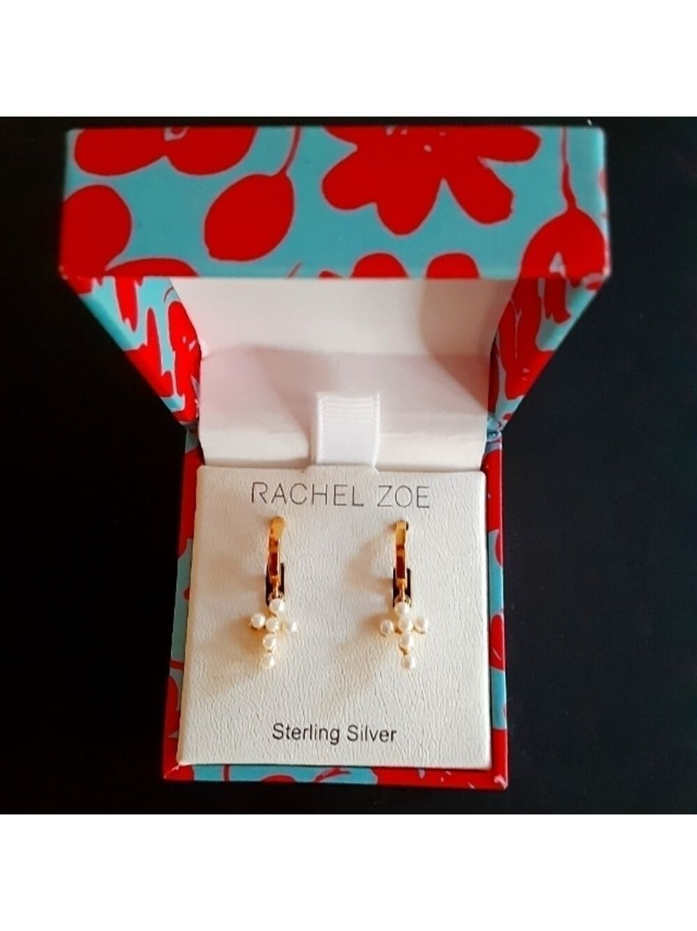 Rachel Zoe Cross Pearl Huggie Earrings New In Box